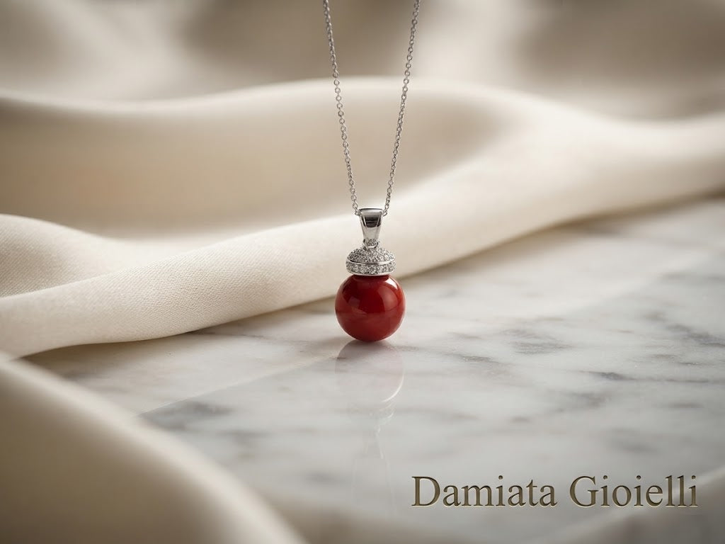 Collana fantasia donna Orelù in oro bianco, corallo e diamanti di 0,065 carati ref. LCG6