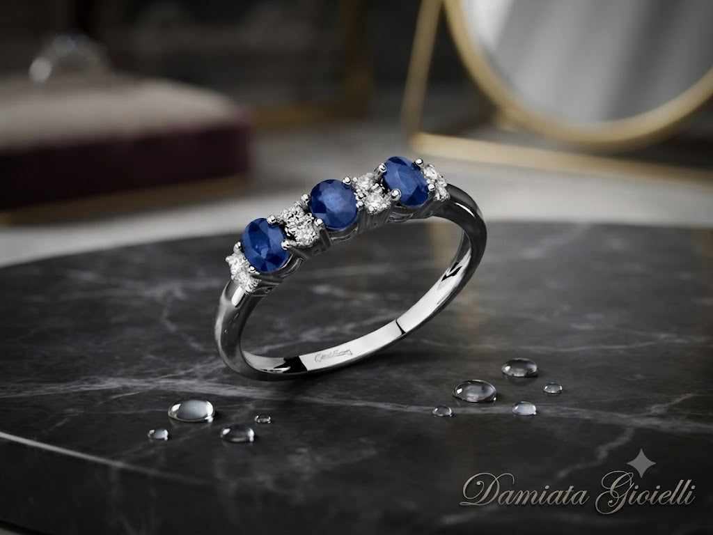 Anello veretta donna Miluna Donna in oro bianco, diamanti e zaffiri LID3424