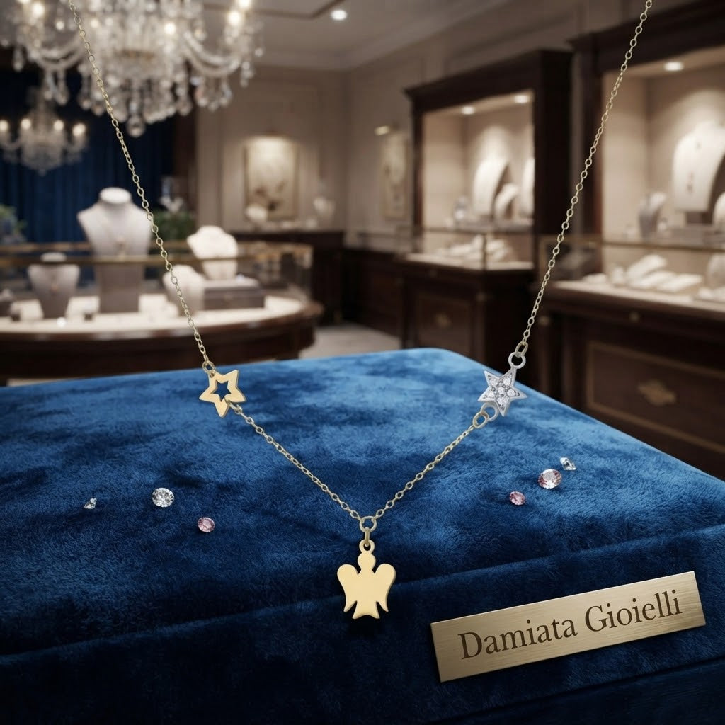 Collana angelo e stelle donna Roberto Giannotti in oro giallo e bianco con zirconi ref. NKT335