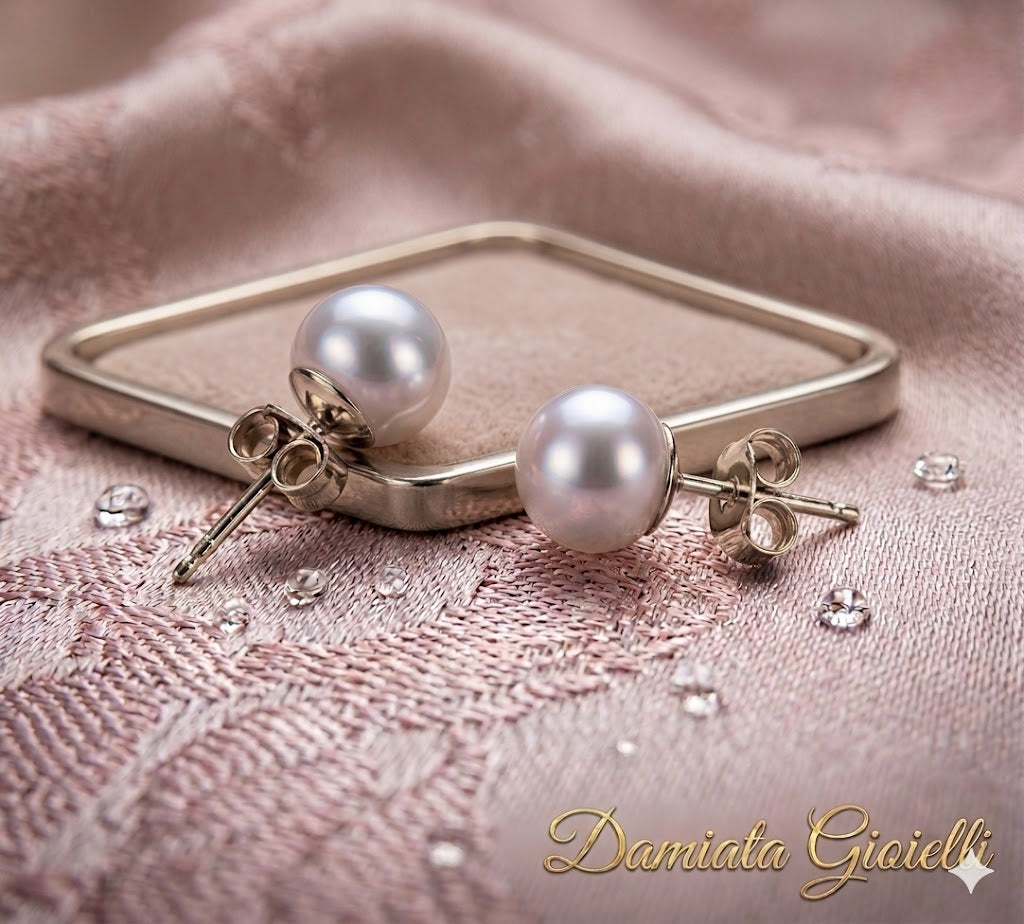 Orecchini a bottone donna Orelù Gioielli in argento e perle ref. OR0001PADB