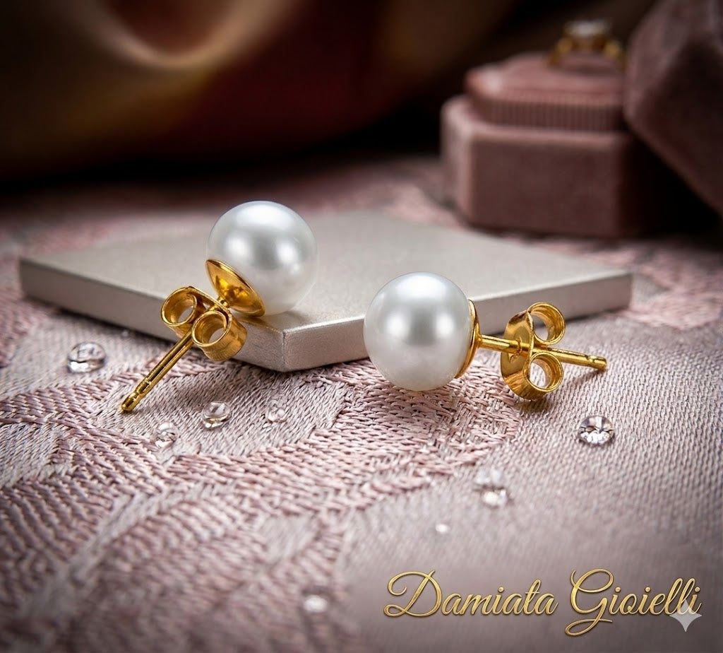 Orecchini a bottone donna Orelù Gioielli in argento dorato e perle cipolline ref. OR0001PC