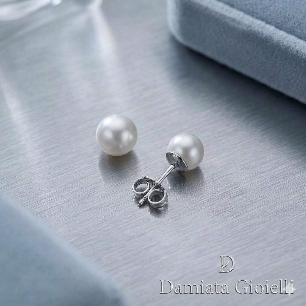 Orecchini paletto donna Damiata Gioielli in oro bianco e perle 5-5,5 ref. OR0001PER