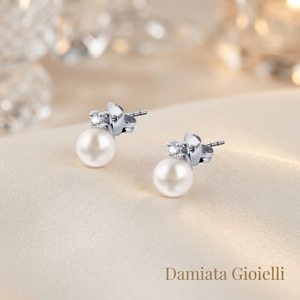 Orecchini donna Lucciole Gioielli in oro bianco, diamanti e perle d'acqua dolce ref. OR001/7