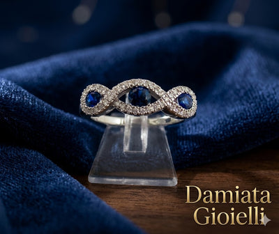 Anello donna Orelù in oro bianco con diamanti e zaffiri ref. ORE1