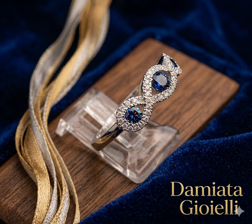 Anello donna Orelù in oro bianco con diamanti e zaffiri ref. ORE1