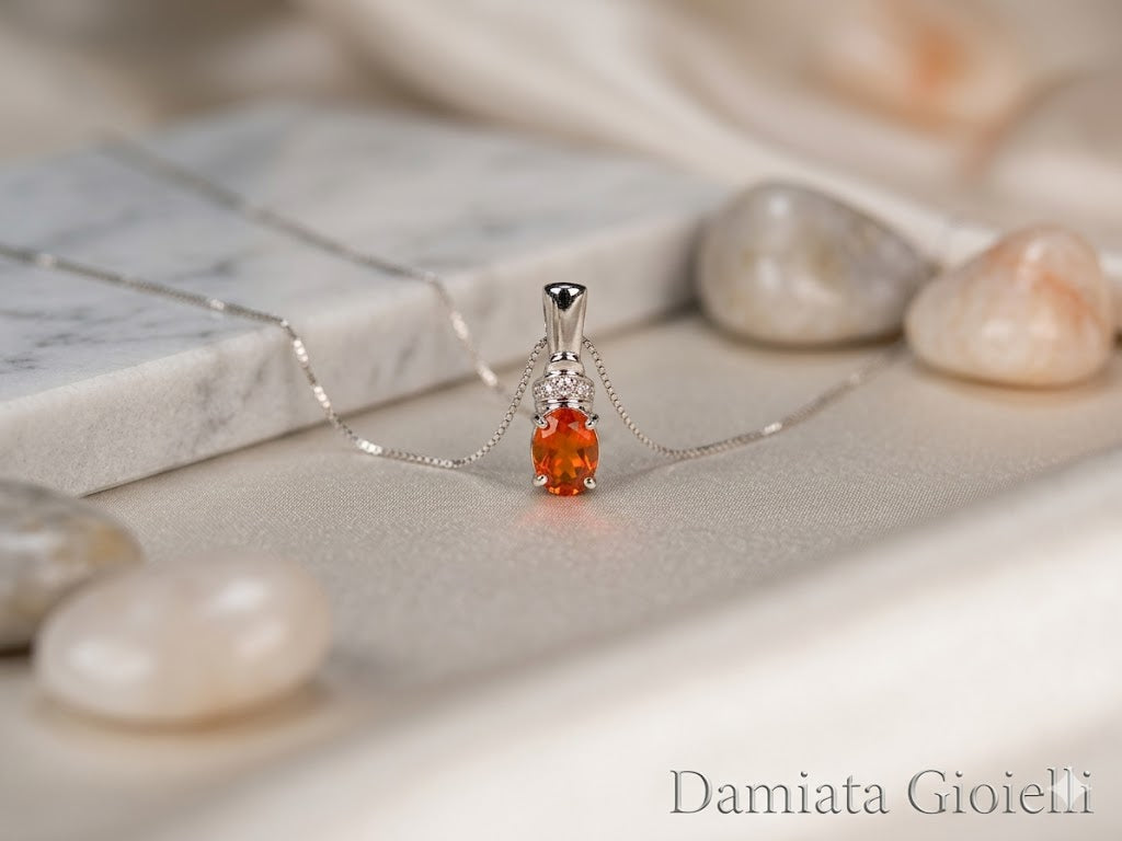 Girocollo donna Orelù in oro bianco con diamanti e quarzo ref. ORE2