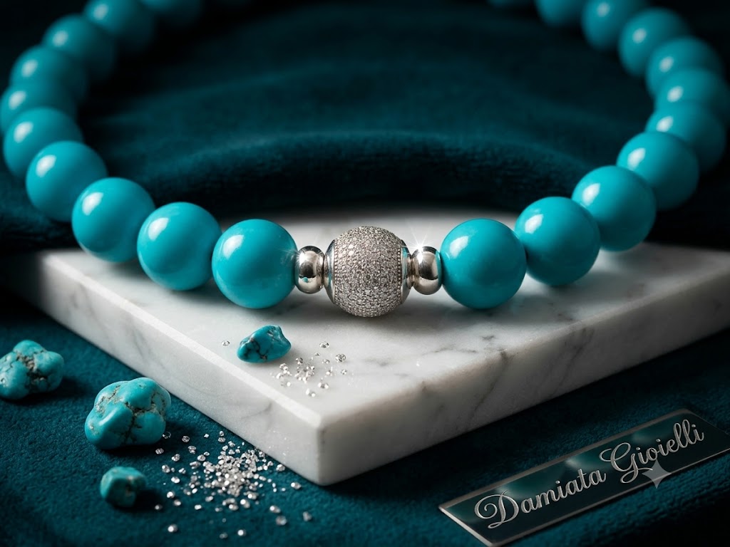 Collana donna Orelù filo di turchese con chiusura in argento 925% con zirconi ref. ORE4