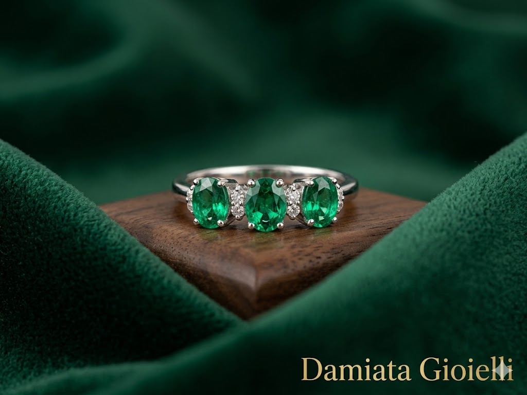 Anello donna Orelù in oro bianco con diamanti e smeraldi ref. ORE5