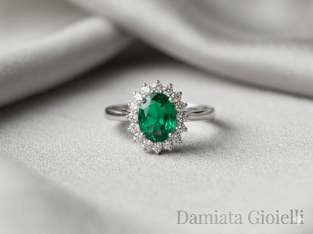 Anello donna Orelù in oro bianco con diamanti e smeraldo ref. ORE8