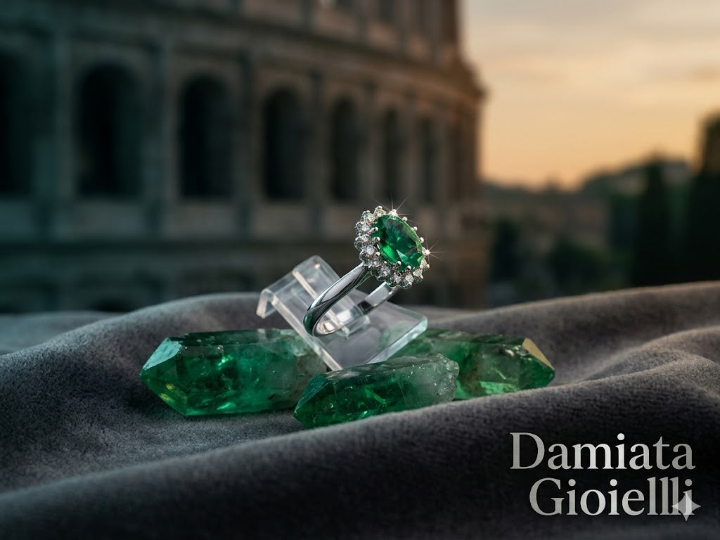 Anello donna Orelù in oro bianco con diamanti e smeraldo ref. ORE8
