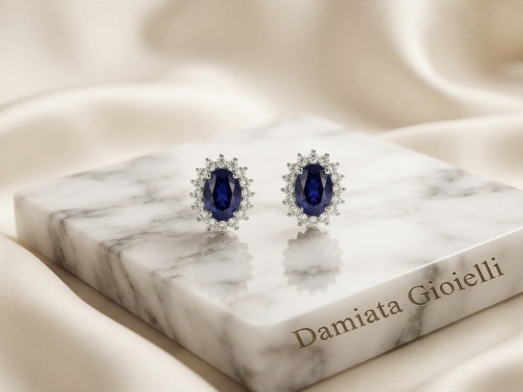 Orecchini donna Orelù in oro bianco con zaffiri e diamanti di 0,30 carati ref. ORO2735