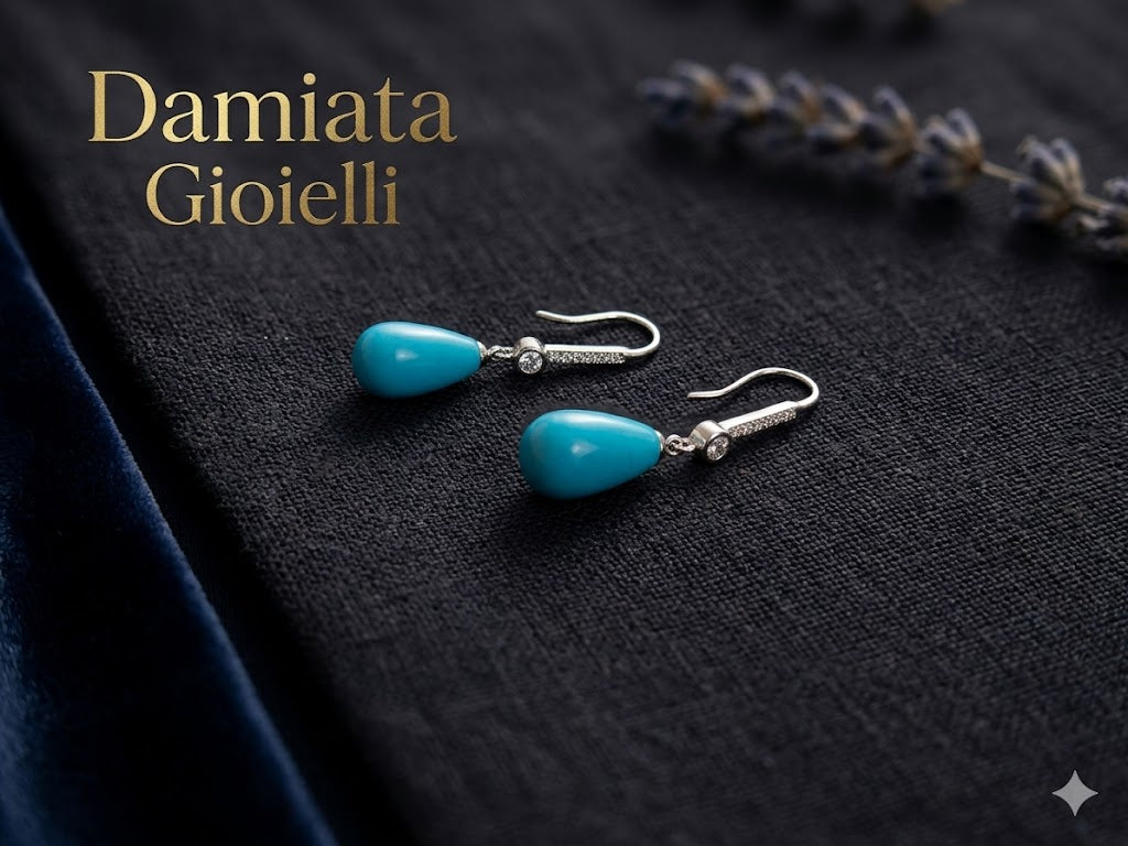 Orecchini donna Orelù pasta di turchese e zirconi, chiusura in argento ref. ORTURCHPEND