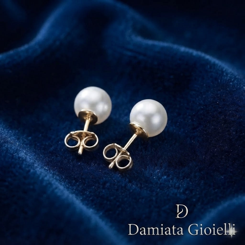 Orecchini donna Orelù in argento dorato con perle 6,5 - 7 colore bianco ref. OR0005AR