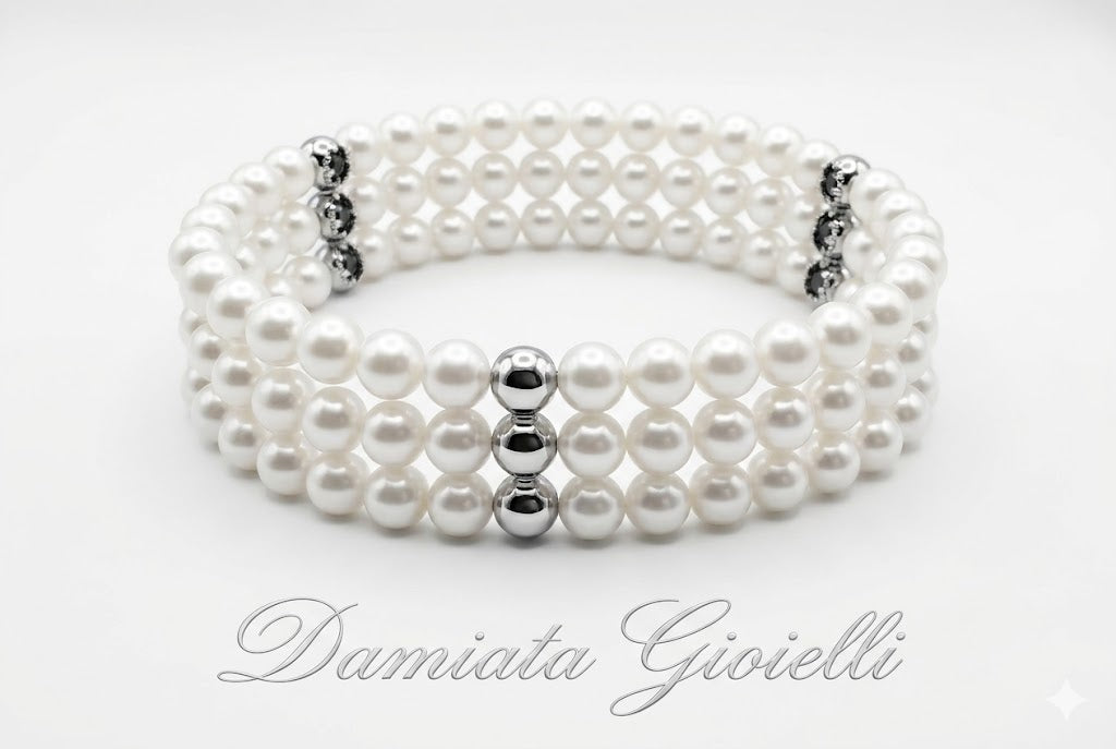 Bracciale elastico tre fili di perle donna Miluna in argento 925% PBR1473AG