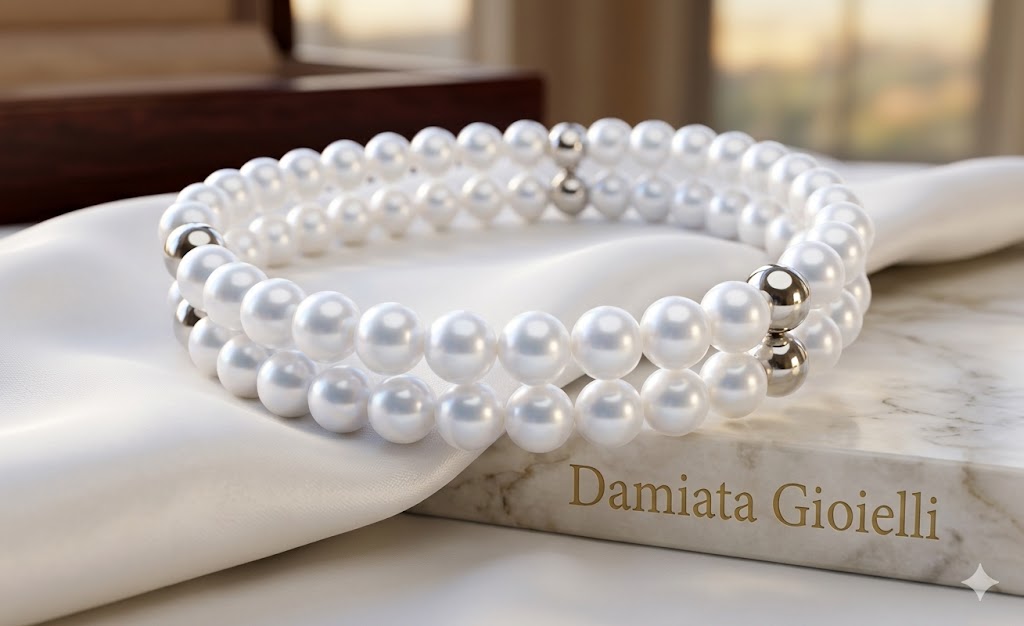 Bracciale elastico due fili di perle donna Miluna in argento 925% PBR1477AG