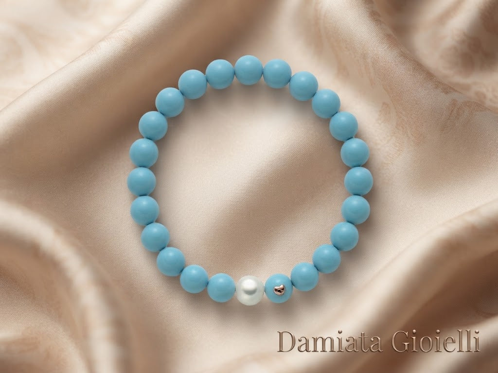 Bracciale elastico donna Miluna di turchese e perla ref. PBR1794