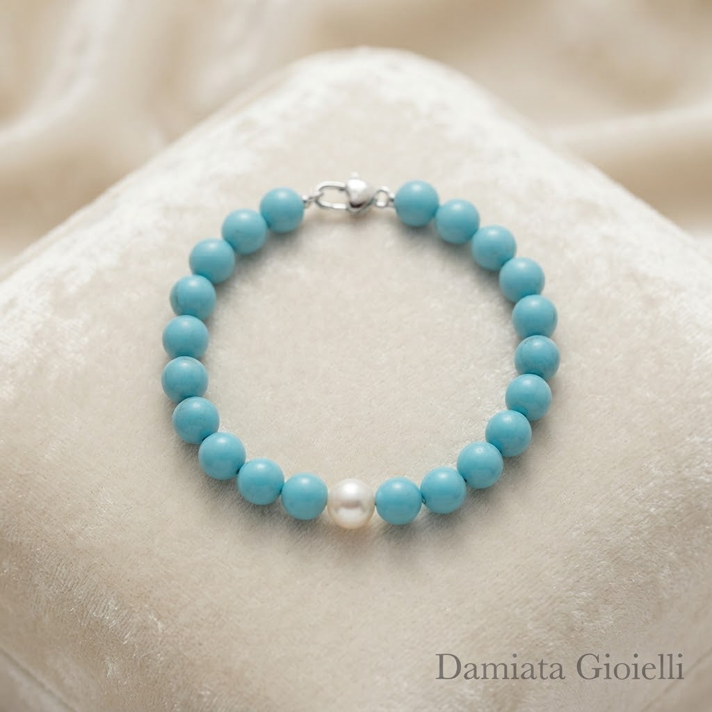 Bracciale donna Miluna in argento con sfere di pasta di turchese e perla ref. PBR1794V