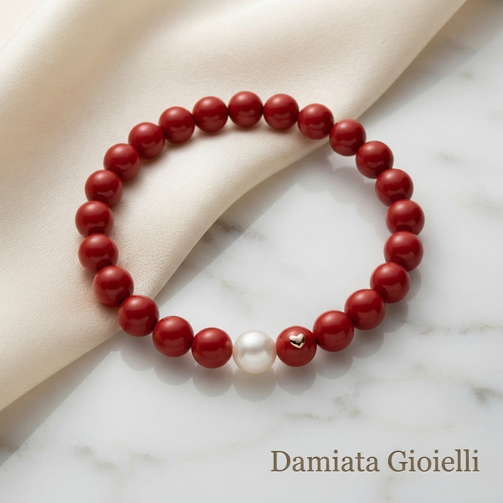 Bracciale elastico donna Miluna di corallo rosso e perla ref. PBR1799