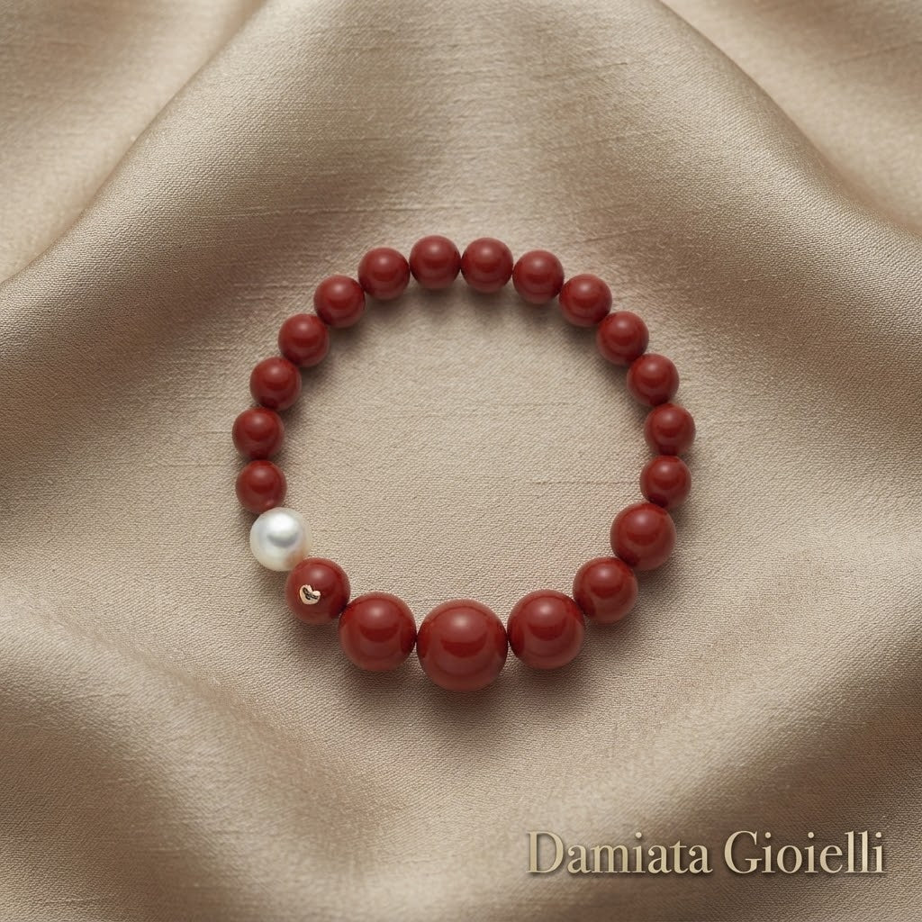 Bracciale elastico a scalare donna Miluna Donna con perla e corallo rosso ref. PBR1802