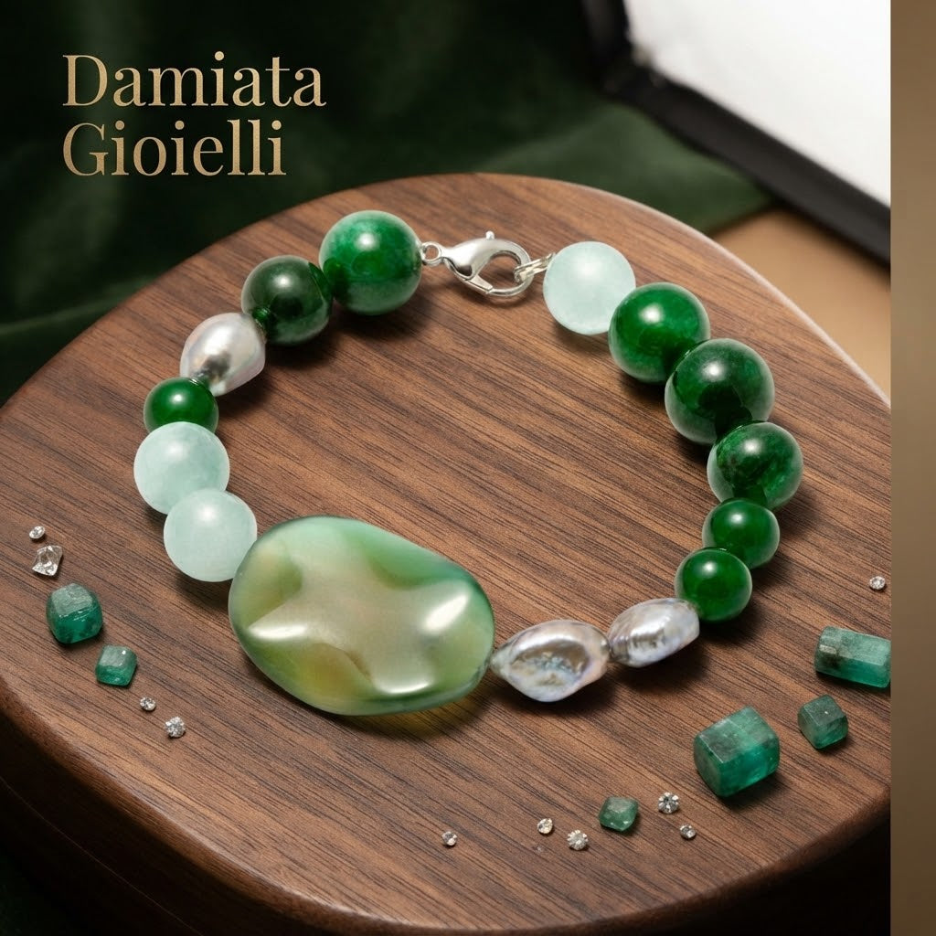 Bracciale donna Miluna in argento, perle, fluorite, agata e giada ref. PBR2009