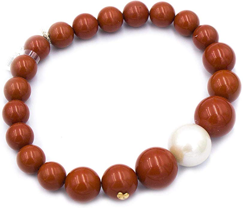 Bracciale a scalare elastico donna Miluna con perla e corallo rosso PBR2567