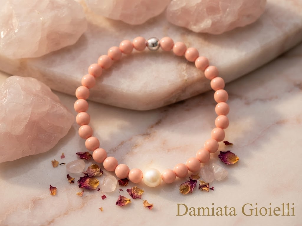 Bracciale elastico donna Miluna in argento 925%, pasta di corallo rosa e perla PBR3207