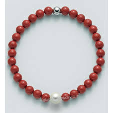 Bracciale elastico donna Miluna in argento 925%, pasta di corallo rosso e perla PBR3208