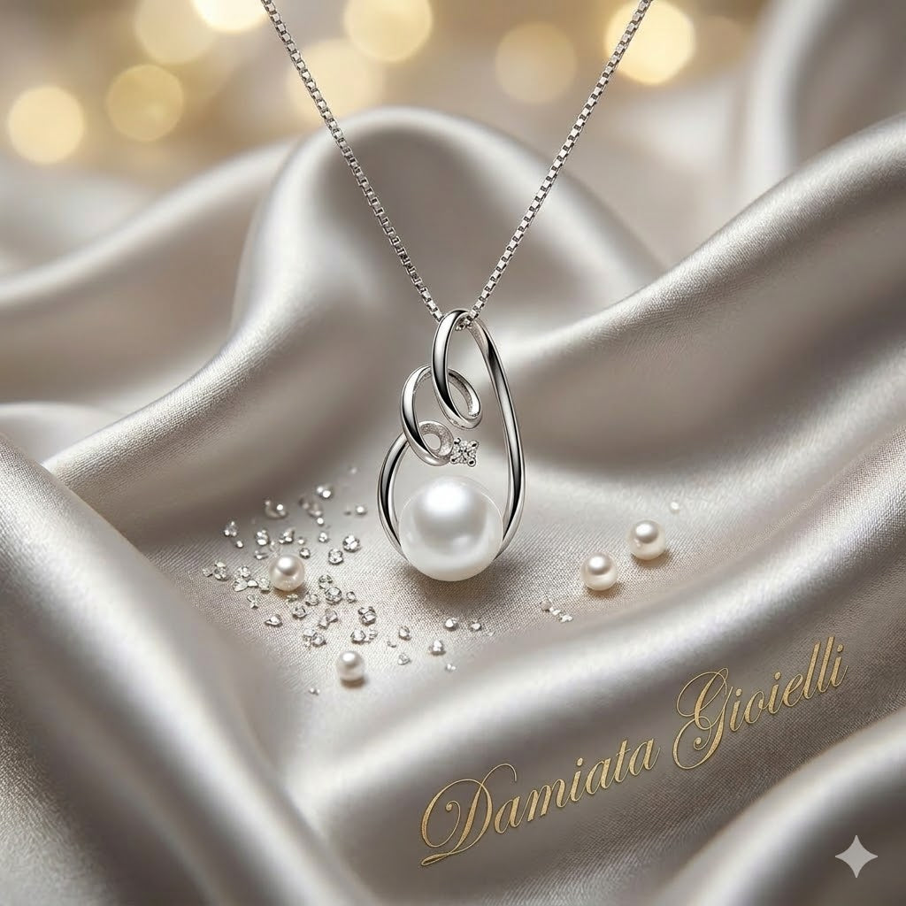 Collana donna Nimei in oro bianco, diamante e perla AKOYA PCL1161
