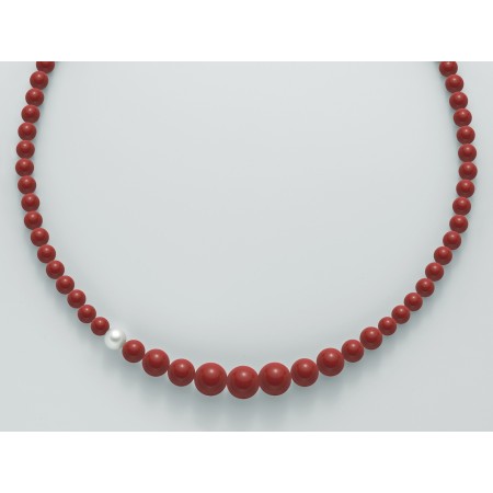 Collana degradè donna Miluna in argento con corallo rosso e perla PCL5321