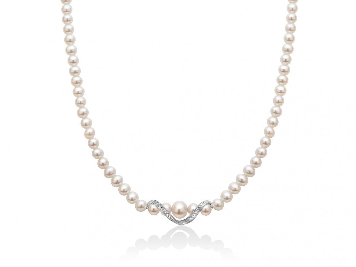 Collana filo di perle donna Miluna in oro bianco e diamanti PCL5531