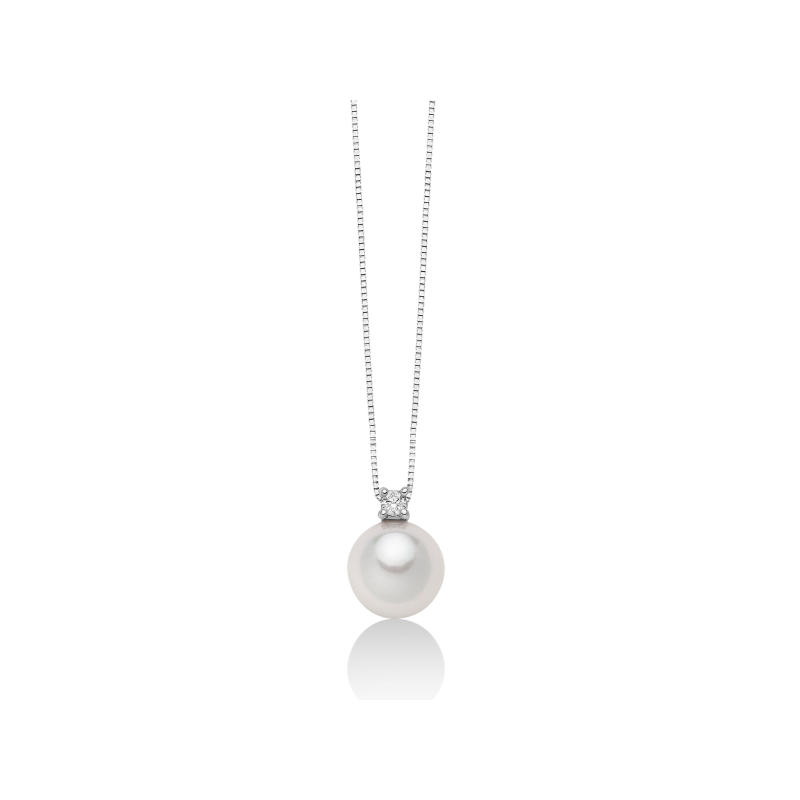 Collana donna Miluna in oro bianco, diamante e perla d'acqua salata AKOYA PCL5617M