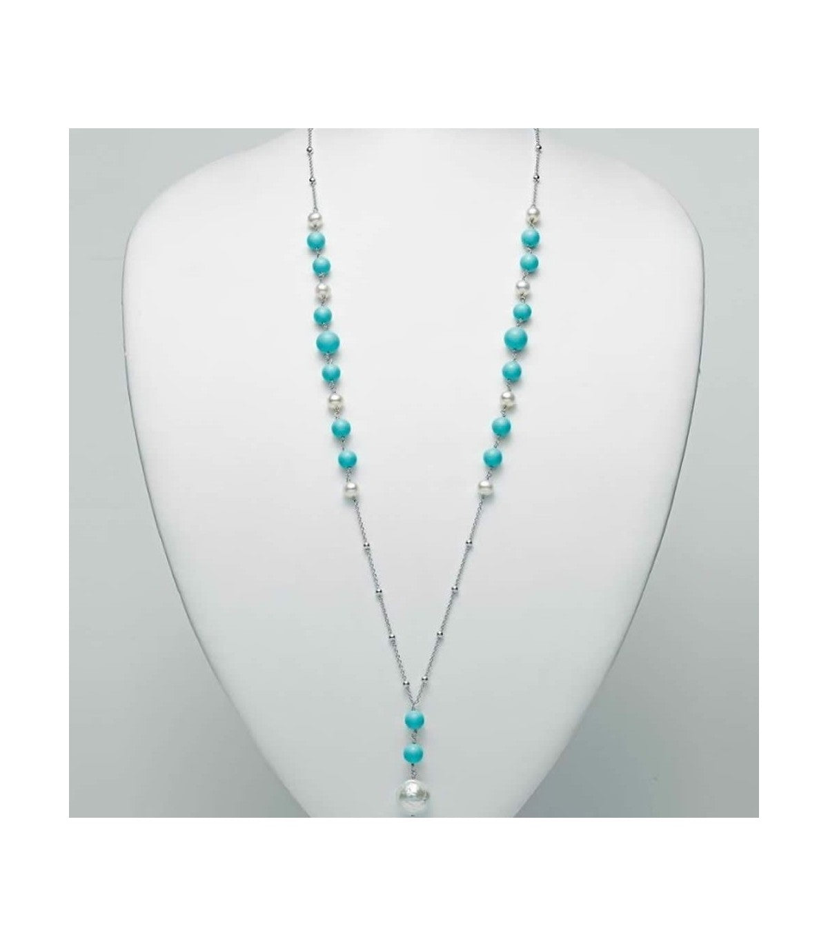 Collana lunga donna Miluna in argento, perle e turchese PCL5821