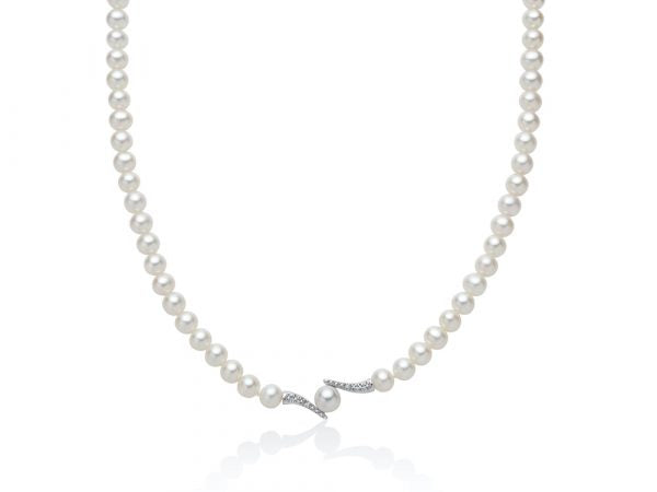 Collana donna Miluna filo di perle d'acqua dolce e diamanti in oro bianco PCL6278