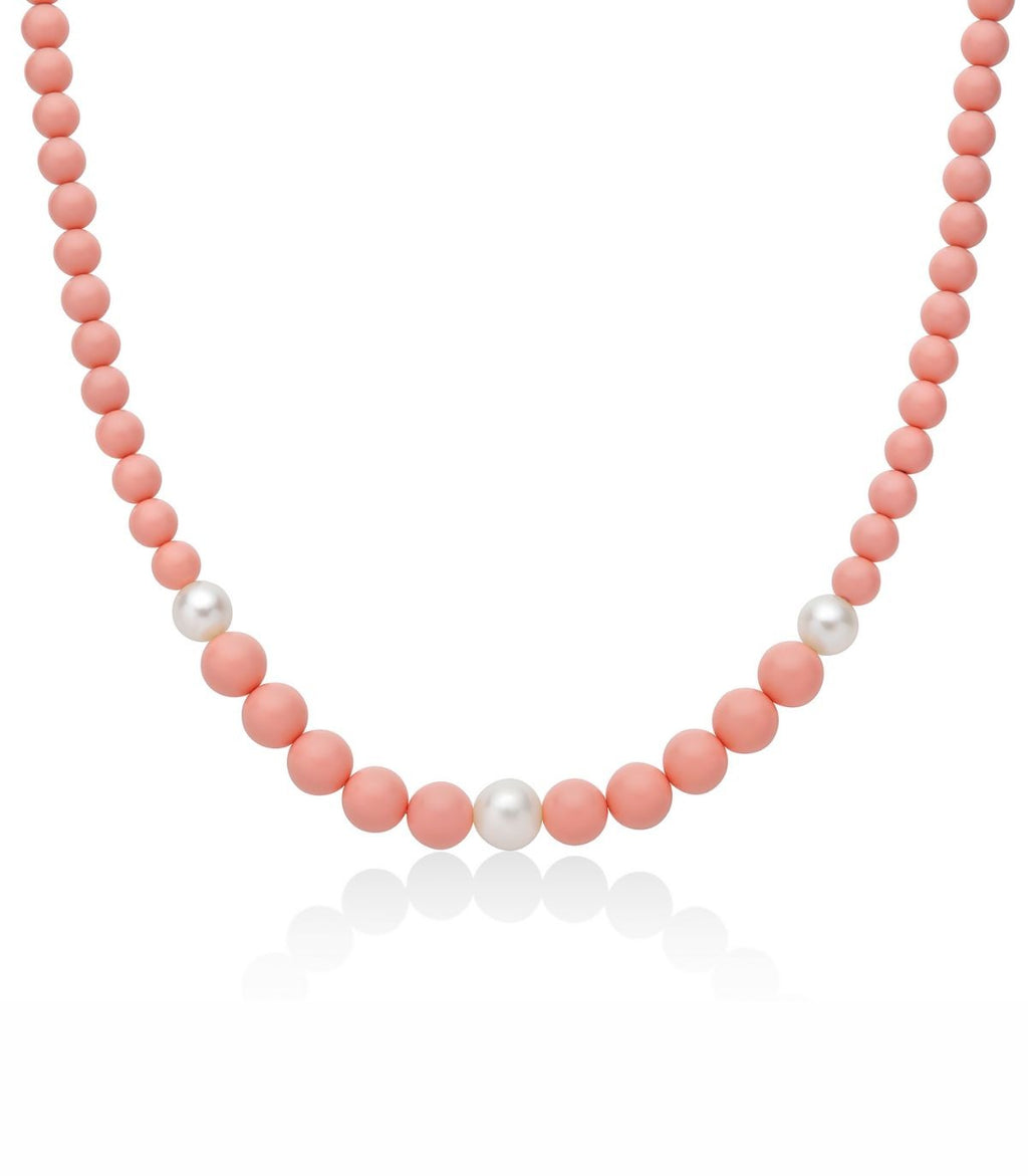 Collana a scalare donna  Miluna in argento con perla e corallo rosa PCL6693