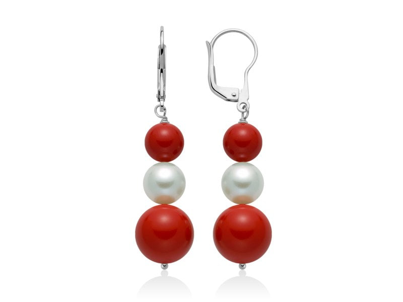 Orecchini donna Miluna in argento, perle e corallo rosso PER2465