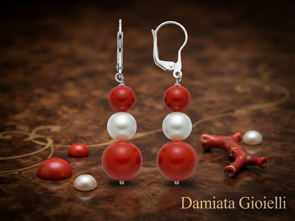 Orecchini donna Miluna in argento, perle e corallo rosso PER2465