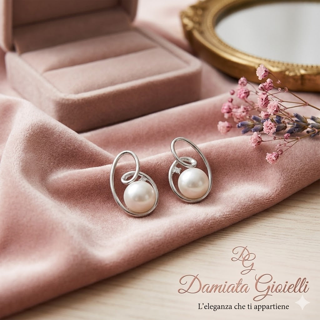 Orecchini donna Nimei in oro bianco, diamanti e perle AKOYA PER744