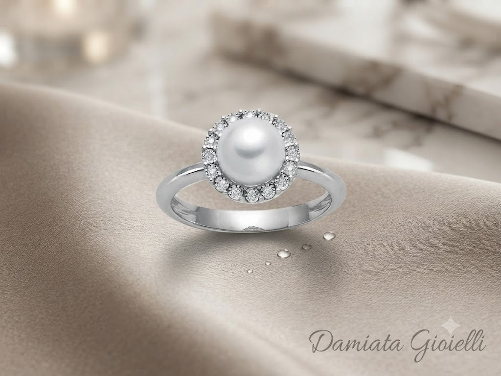 Anello donna Miluna in oro bianco, diamanti e perla PLI1632