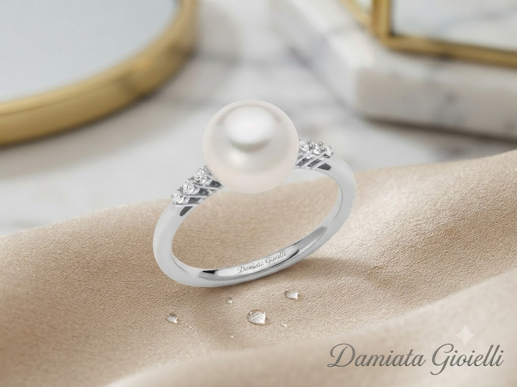 Anello donna Miluna in oro bianco, diamanti e perla PLI1659