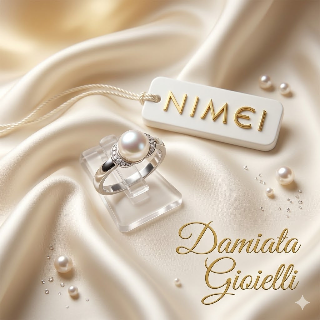 Anello donna Nimei in oro bianco, diamanti e perla PLI315