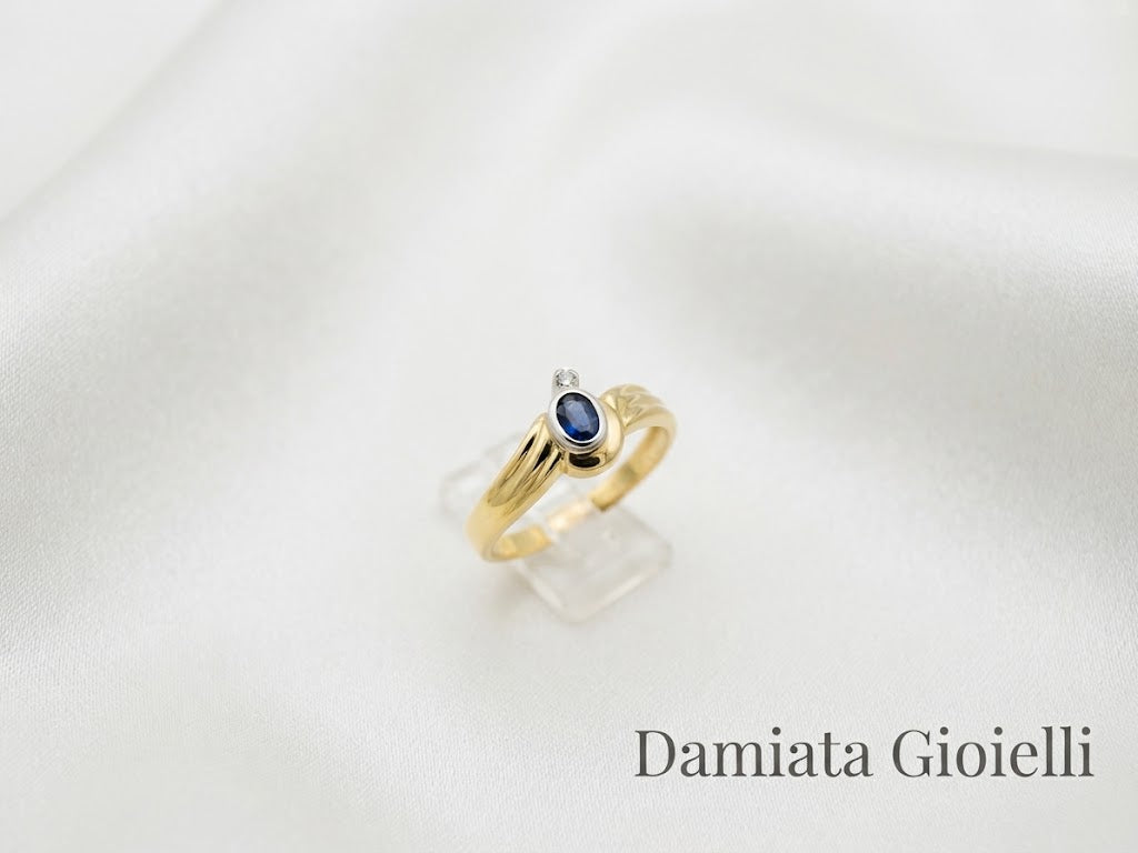 Anello fantasia donna Recarlo in oro giallo e bianco con diamante e zaffiro ref. RC022OB