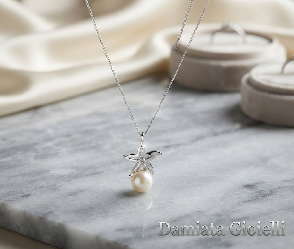 Collana con stella donna Orelù in oro bianco e diamanti di 0,01 carati ref. SACHMIMAN