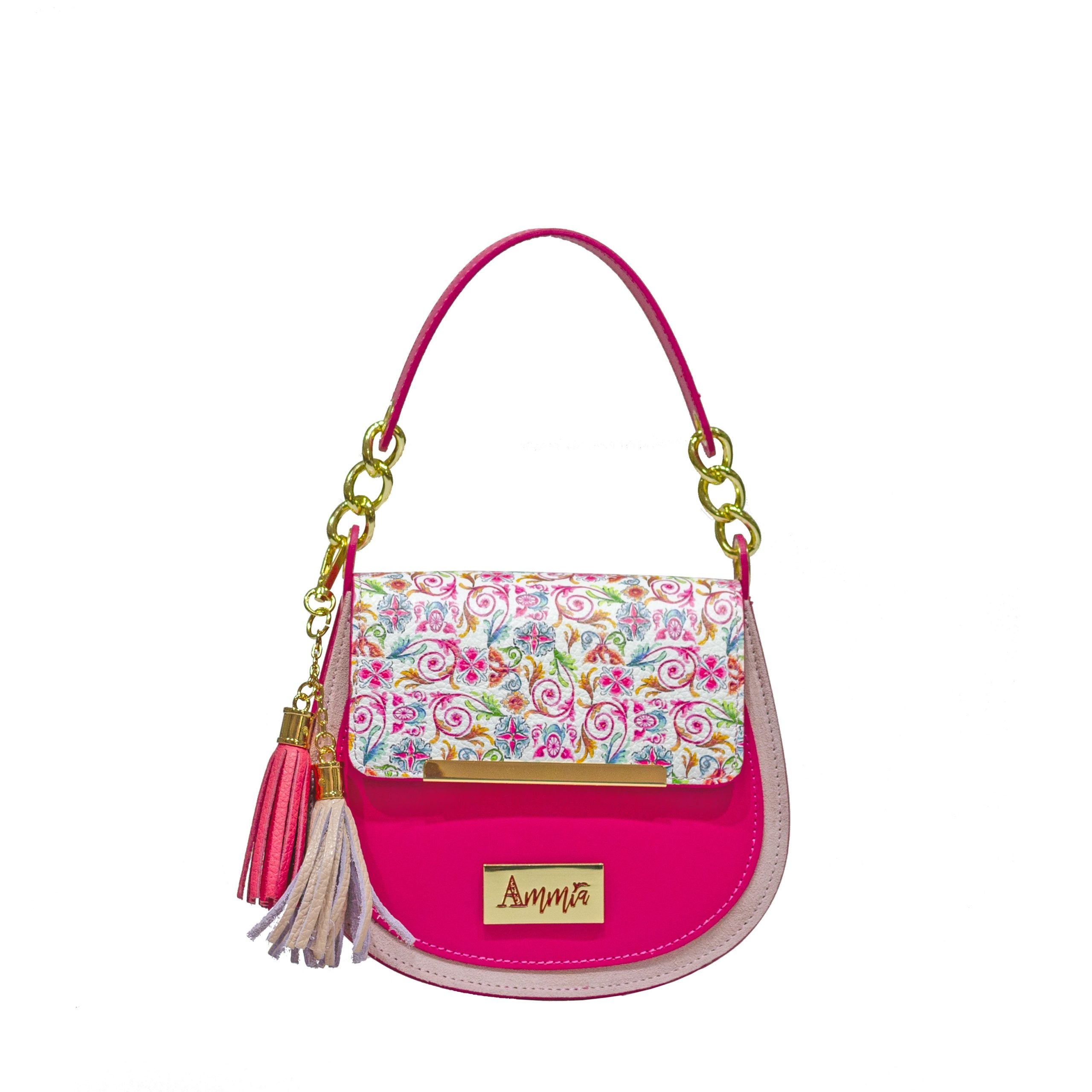Borsa Ammia donna in pelle decorata collezione "SCARAMANZIA" colore rosa