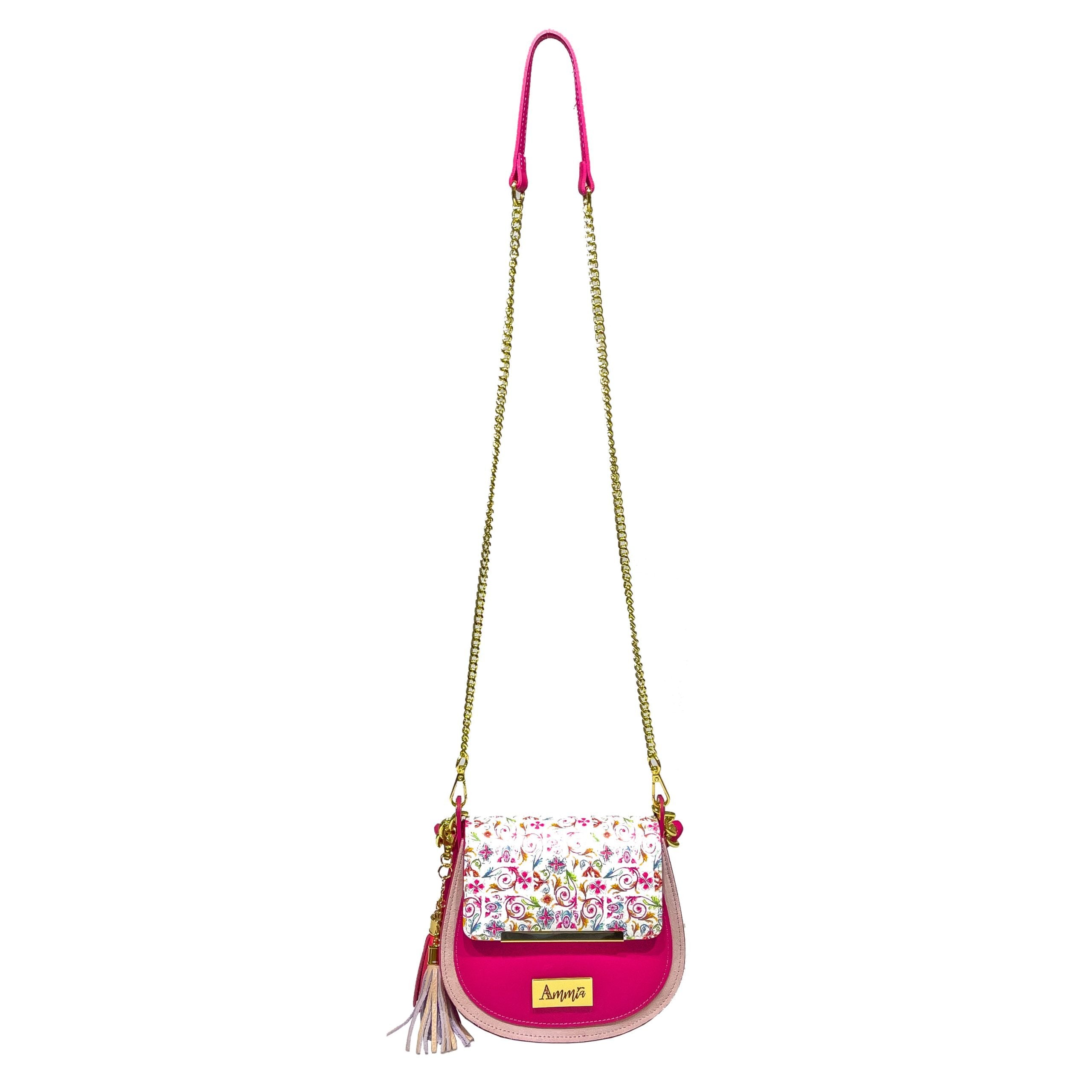 Borsa Ammia donna in pelle decorata collezione "SCARAMANZIA" colore rosa
