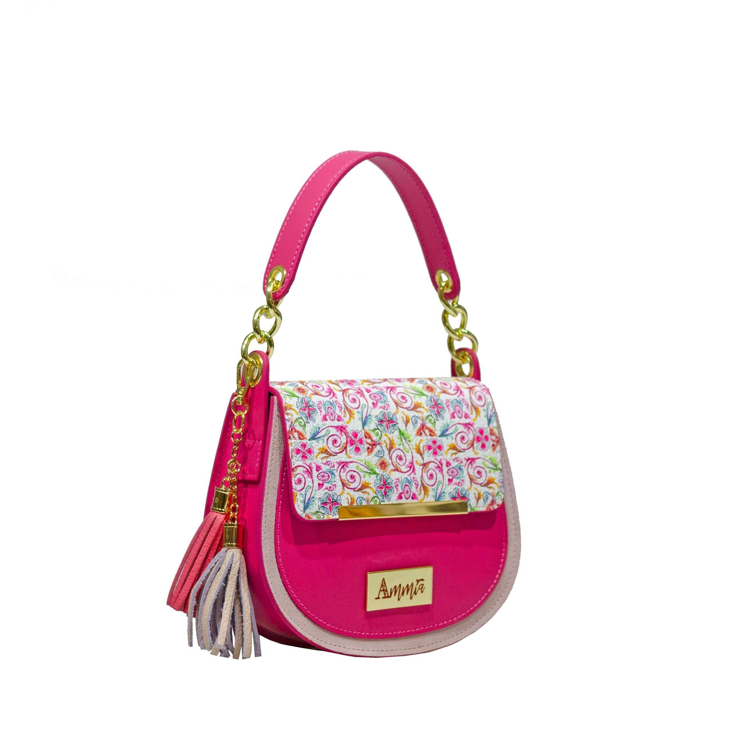 Borsa Ammia donna in pelle decorata collezione "SCARAMANZIA" colore rosa