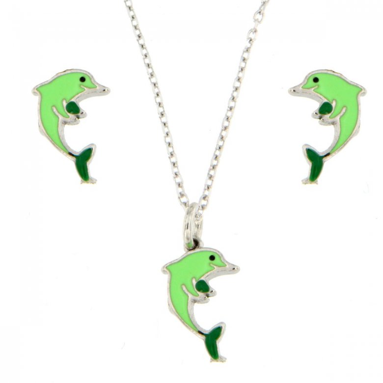Set collana e orecchini delfino bambina Urania Preziosi in argento smaltato SETBABY06