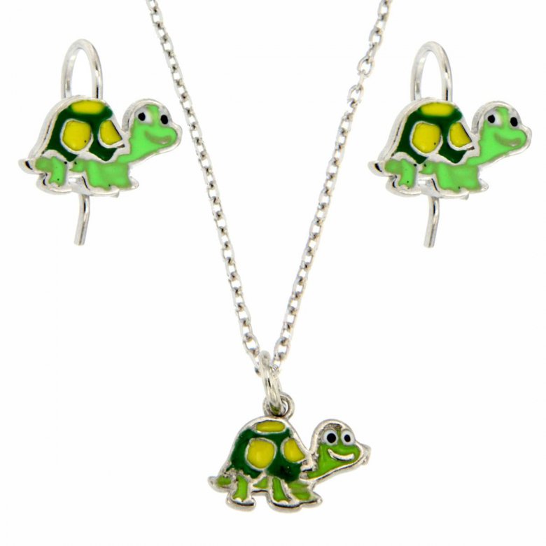 Set collana e orecchini tartaruga bambina Urania Preziosi in argento smaltato SETBABY13