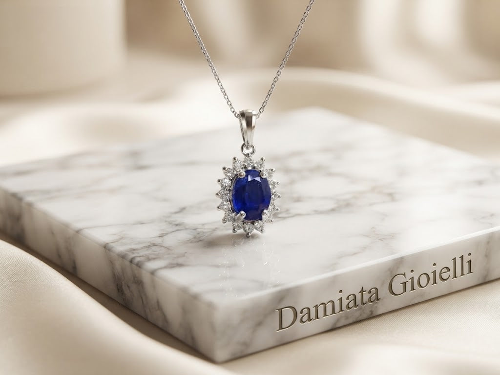 Collana donna Orelù in oro bianco, zaffiri e diamanti di 0,18 carati ref. SMCCZ