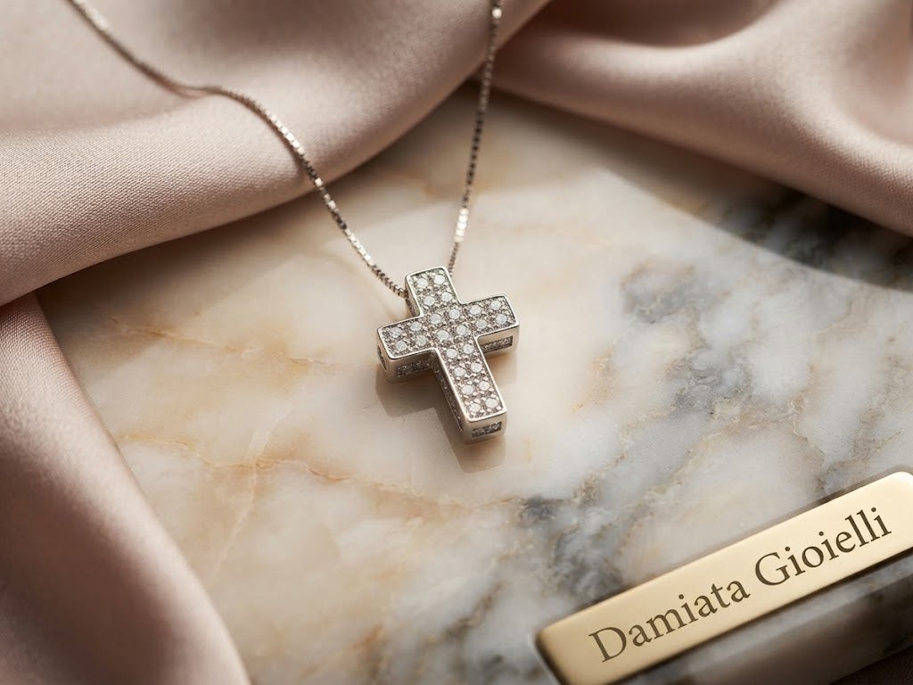 Collana con croce donna Orelù in oro bianco e diamanti di 0,12 carati ref. SORMNZTOT