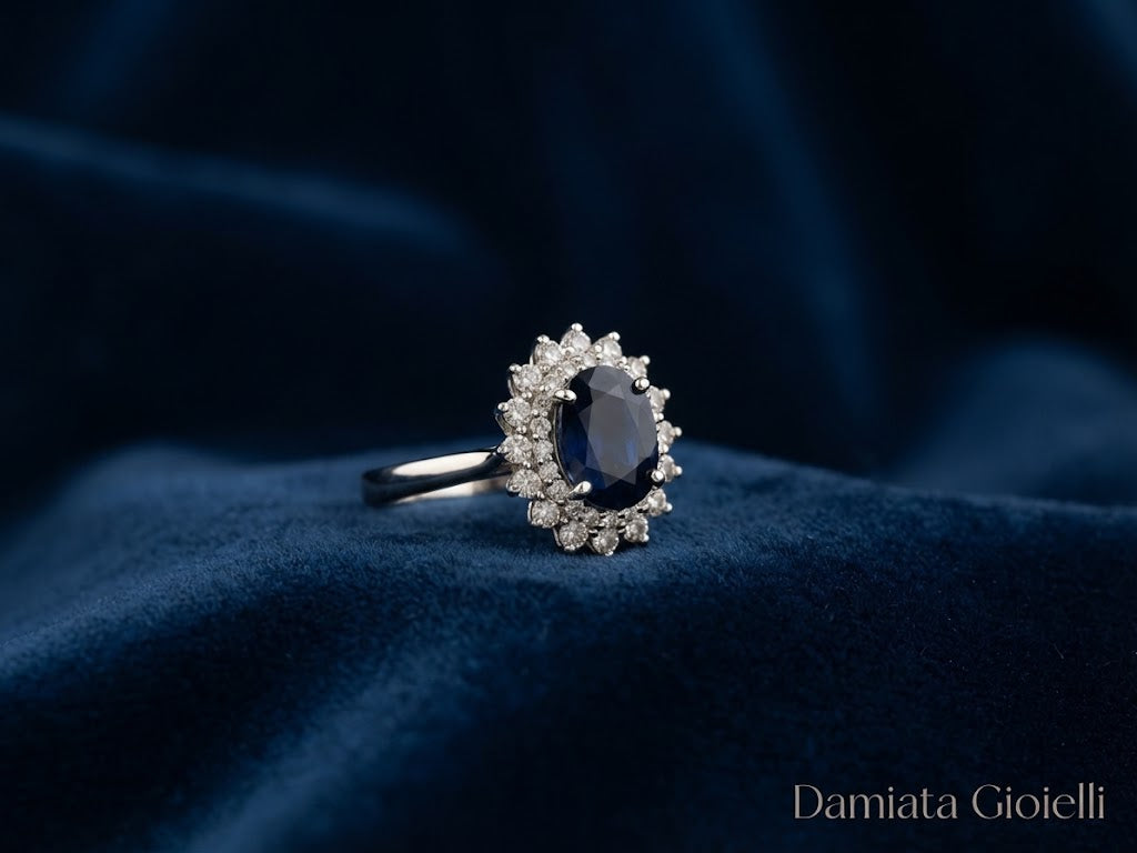 Anello donna Orelù in oro bianco con zaffiro e diamanti di 0,69 carati ref. TRAMCA